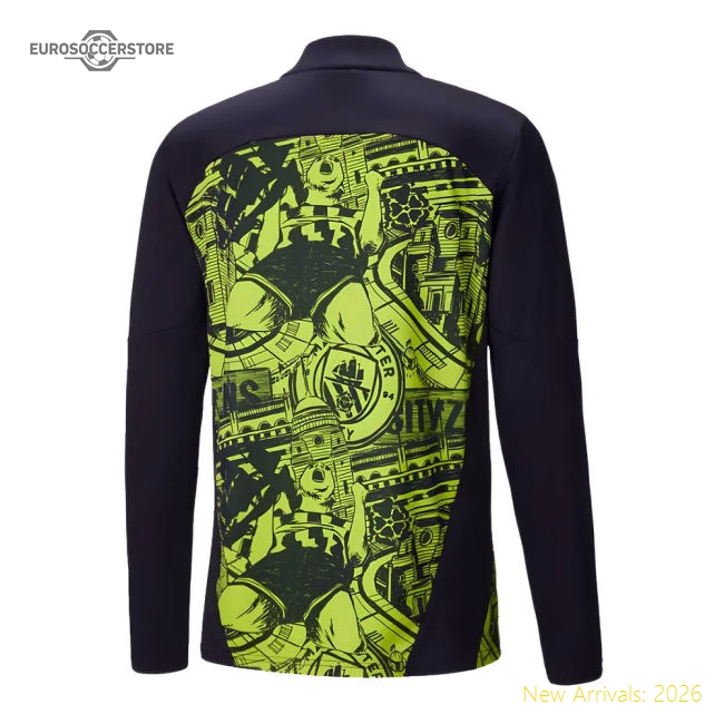 2024-2025 Man City Prematch 1/4 Zip Top (Yellow Glow)-The Soccer Shirt Hub