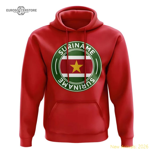 Suriname Football Badge Hoodie (Red)-The Soccer Shirt Hub