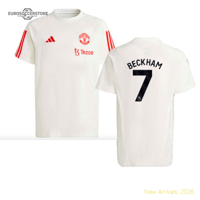 2023-2024 Man Utd Training Tee (White) - Kids (Beckham 7)-The Soccer Shirt Hub