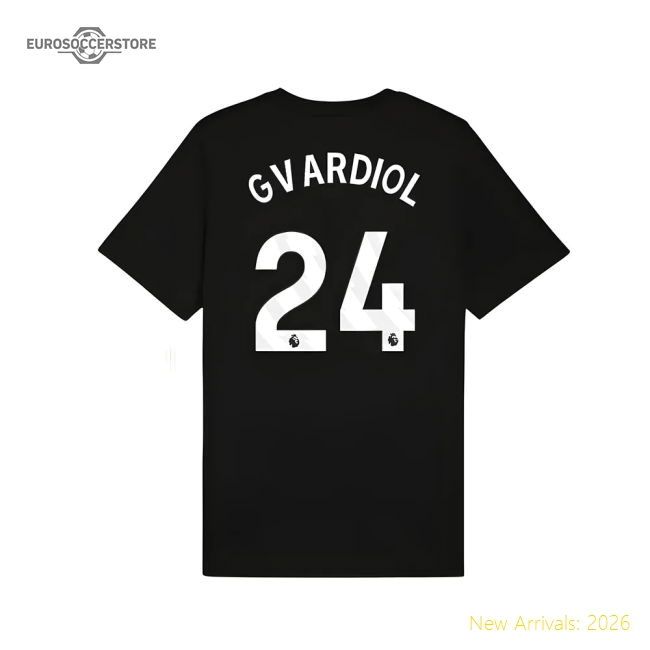 2025-2026 Man City FtblESS Tee (Black) (Gvardiol 24)-The Soccer Shirt Hub