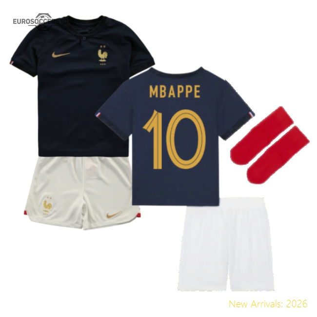 2022-2023 France Home Little Boys Mini Kit (Mbappe 10)-The Soccer Shirt Hub