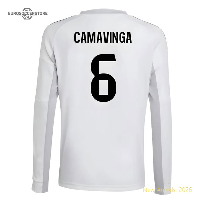 2025-2026 Real Madrid Long Sleeve Home Shirt (Kids) (Camavinga 6)-The Soccer Shirt Hub