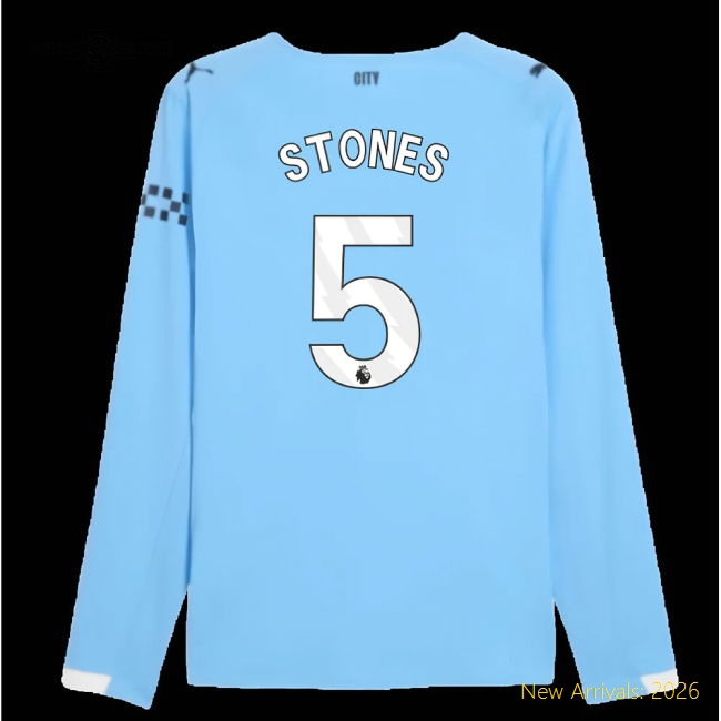 2025-2026 Man City Authentic Long Sleeve Home Shirt (Stones 5)-The Soccer Shirt Hub