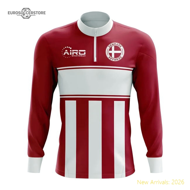 Denmark Concept Football Half Zip Midlayer Top (Red-White)-The Soccer Shirt Hub