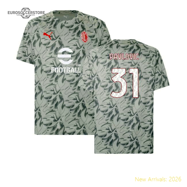 2025-2026 AC Milan Warm Up Jersey (Smokey Gray) (Pavlovic 31)-The Soccer Shirt Hub