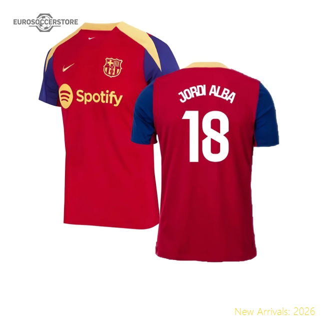 2023-2024 Barcelona Strike Training Shirt (Red) (Jordi Alba 18)-The Soccer Shirt Hub
