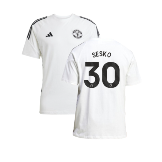 2025-2026 Man Utd Training Tee (White) (Sesko 30)-The Soccer Shirt Hub
