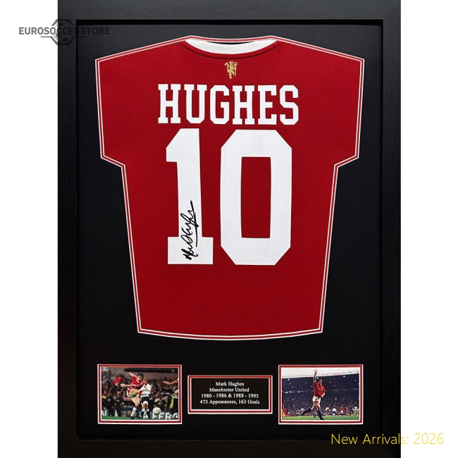 Manchester United FC 1985 Hughes Signed Shirt (Framed)-The Soccer Shirt Hub