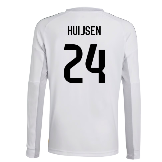 2025-2026 Real Madrid Long Sleeve Home Shirt (Kids) (Huijsen 24)-The Soccer Shirt Hub