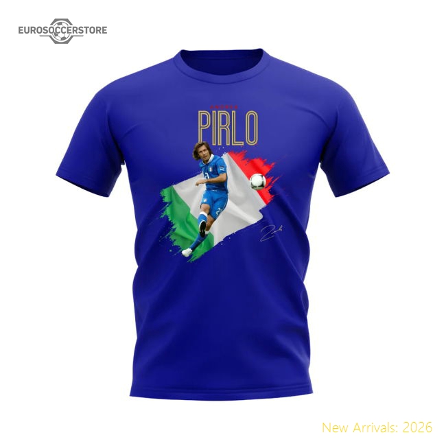 Andrea Pirlo Italy Flag T-Shirt (Royal Blue)-The Soccer Shirt Hub