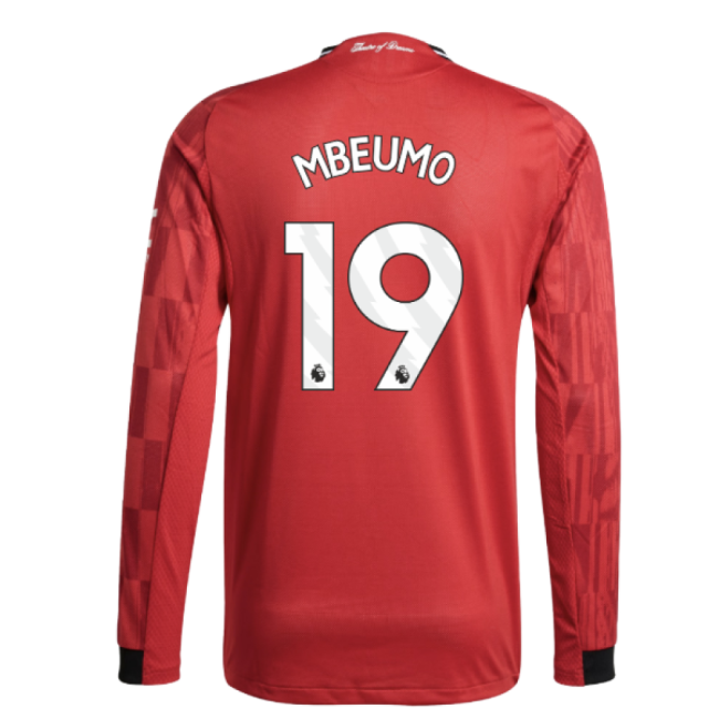 2025-2026 Man Utd Authentic Long Sleeve Home Shirt (Mbeumo 19)-The Soccer Shirt Hub