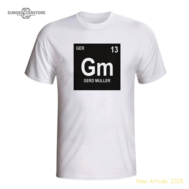 Gerd Muller Germany Periodic Table T-shirt (white)-The Soccer Shirt Hub