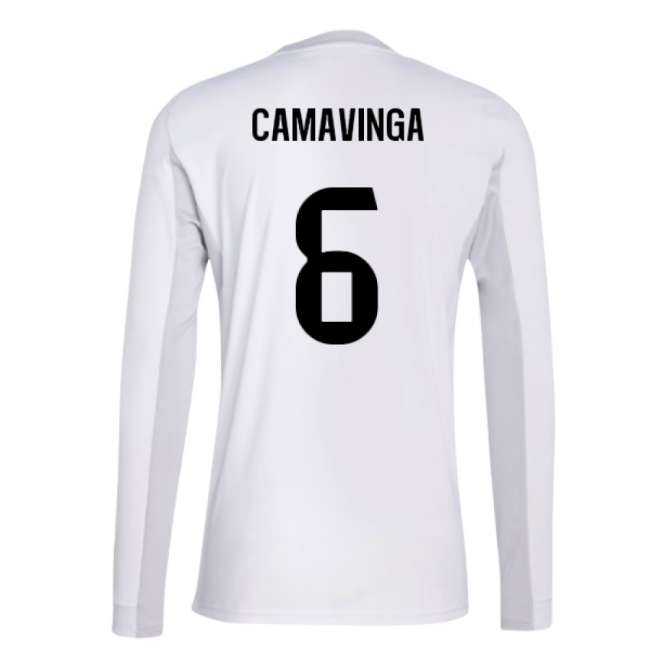 2025-2026 Real Madrid Long Sleeve Home Shirt (Camavinga 6)-The Soccer Shirt Hub