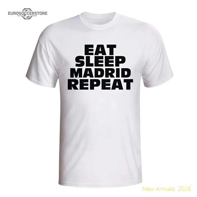 Eat Sleep Real Madrid Repeat T-shirt (white)-The Soccer Shirt Hub