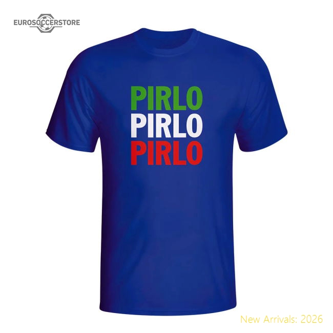 Andrea Pirlo Italy Player Flag T-shirt (blue)-The Soccer Shirt Hub