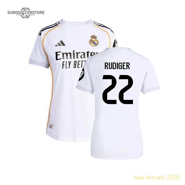 2025-2026 Real Madrid Authentic Home Shirt (Womens) (Rudiger 22)-The Soccer Shirt Hub