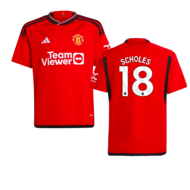 2023-2024 Man Utd Home Shirt (Kids) (Scholes 18)-The Soccer Shirt Hub