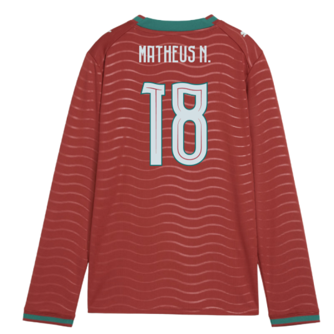 2026-2027 Portugal Long Sleeve Home Shirt (Kids) (Matheus N. 18)-The Soccer Shirt Hub