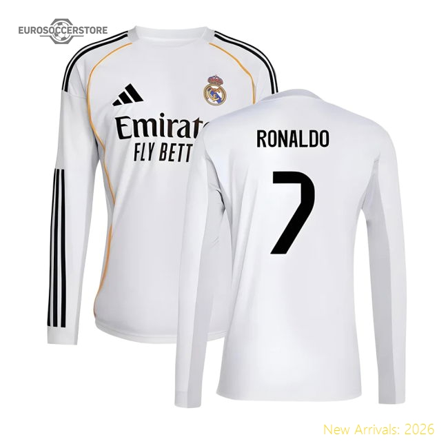 2025-2026 Real Madrid Long Sleeve Home Shirt (Ronaldo 7)-The Soccer Shirt Hub