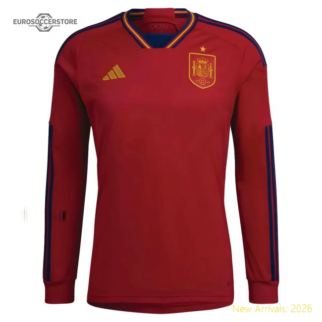 2022-2023 Spain Long Sleeve Home Shirt (Your Name)-The Soccer Shirt Hub