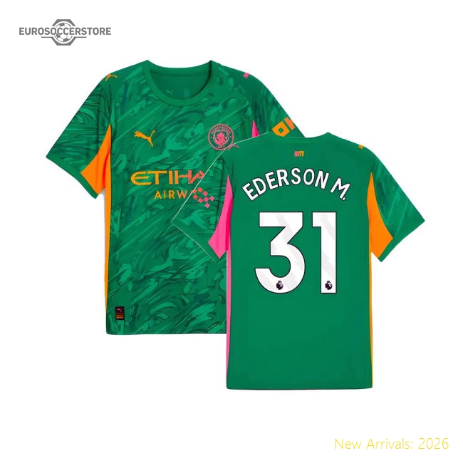 2025-2026 Man City Goalkeeper Away Shirt (Green) (Ederson M. 31)-The Soccer Shirt Hub