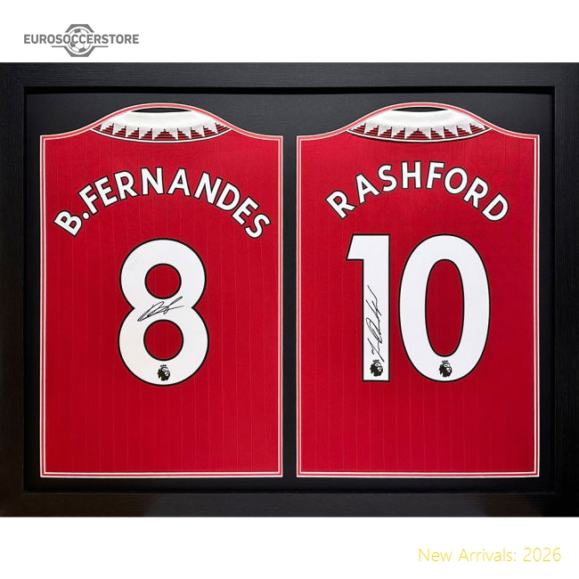 Manchester United FC Bruno Fernandes & Rashford Signed Shirts (Dual Framed)-The Soccer Shirt Hub