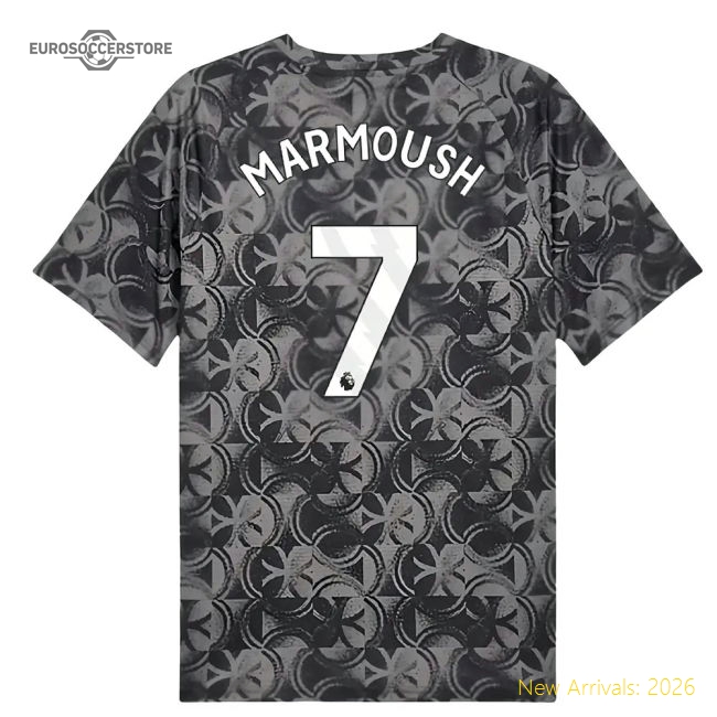 2025-2026 Man City Warm Up Jersey (Black) (Marmoush 7)-The Soccer Shirt Hub