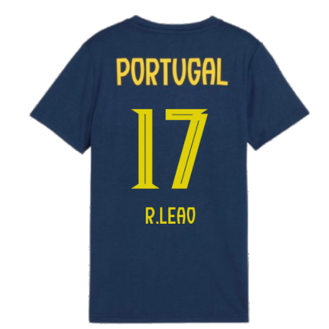 2025-2026 Portugal Casuals Tee (Persian Blue) - Kids (R.Leao 17)-The Soccer Shirt Hub