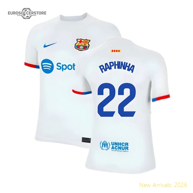 2023-2024 Barcelona Away Shirt (Kids) (Raphinha 22)-The Soccer Shirt Hub