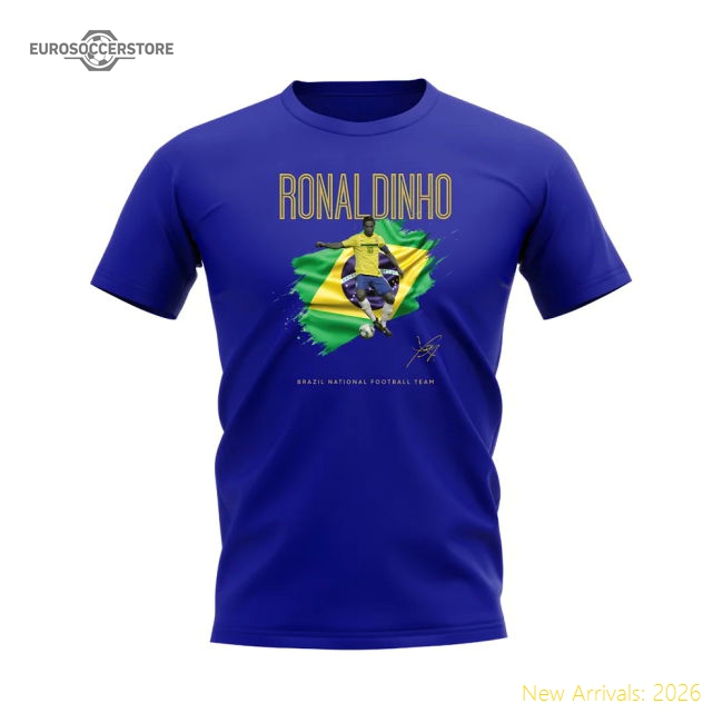 Ronaldinho Brazil Image T-Shirt (Blue)-The Soccer Shirt Hub
