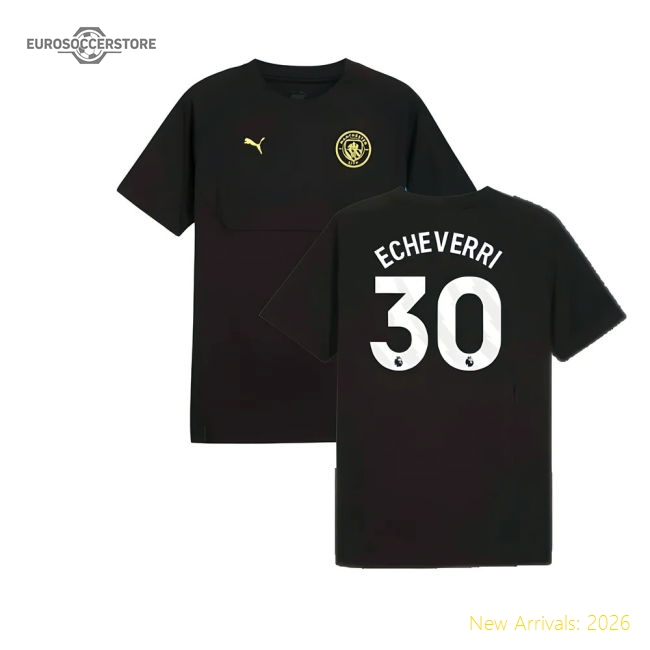 2024-2025 Man City Pumatech Pocket Tee (Black) (Echeverri 30)-The Soccer Shirt Hub