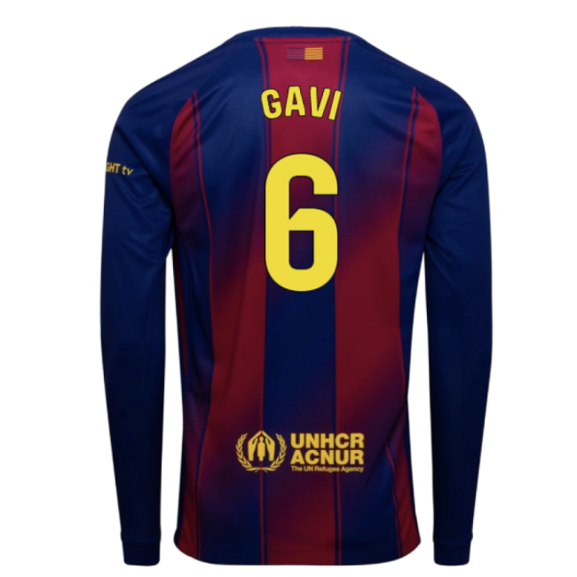 2025-2026 Barcelona Home Long Sleeve Shirt (Gavi 6)-The Soccer Shirt Hub