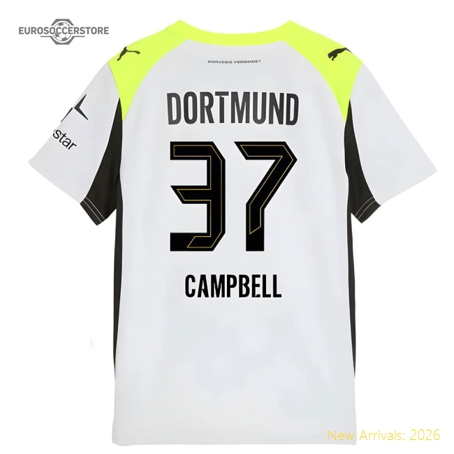 2025-2026 Borussia Dortmund Away Shirt (Kids) (Campbell 37)-The Soccer Shirt Hub