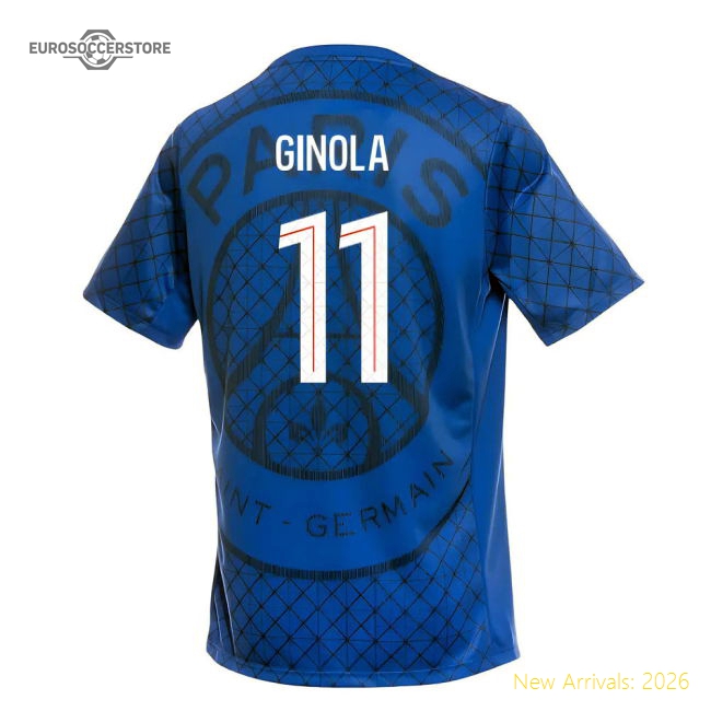 2025-2026 PSG Academy Pro Home Pre Match Shirt (Royal) (Ginola 11)-The Soccer Shirt Hub