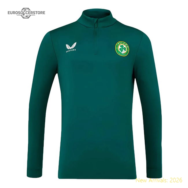 2023-2024 Republic of Ireland Players Half Zip Midlayer (Green)-The Soccer Shirt Hub