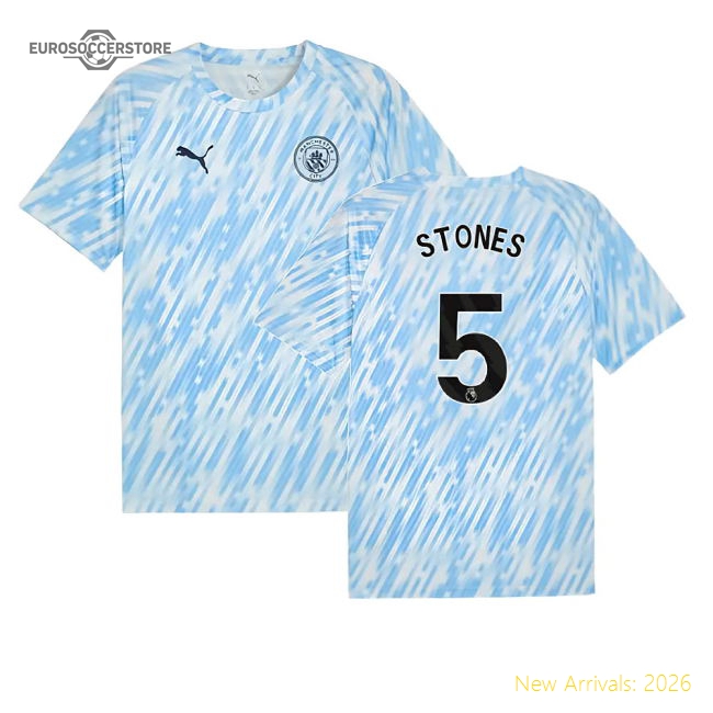 2025-2026 Man City Warm Up Jersey (Silver Sky) (Stones 5)-The Soccer Shirt Hub