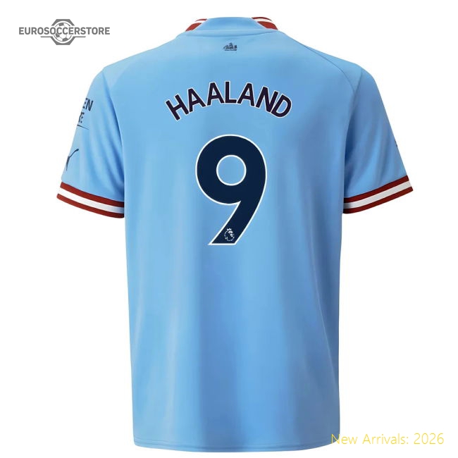 2022-2023 Man City Home Shirt (Kids) (HAALAND 9)-The Soccer Shirt Hub