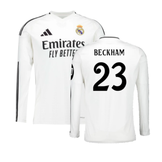 2024-2025 Real Madrid Long Sleeve Home Shirt (Beckham 23)-The Soccer Shirt Hub