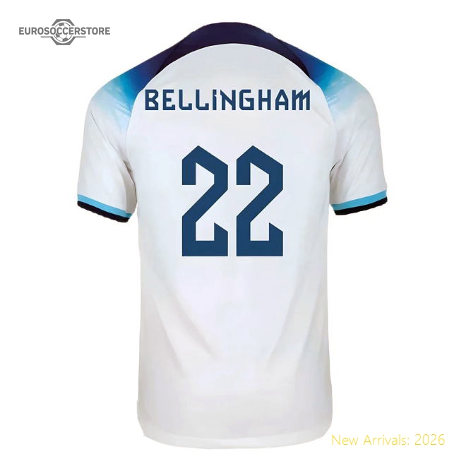 2022-2023 England Home Shirt (Bellingham 22)-The Soccer Shirt Hub
