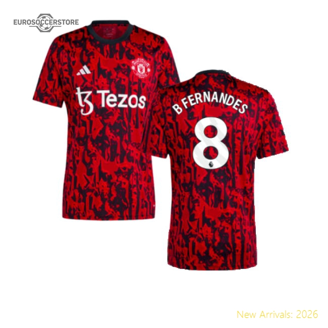 2023-2024 Man Utd Pre-Match Shirt (Red) (B Fernandes 8)-The Soccer Shirt Hub