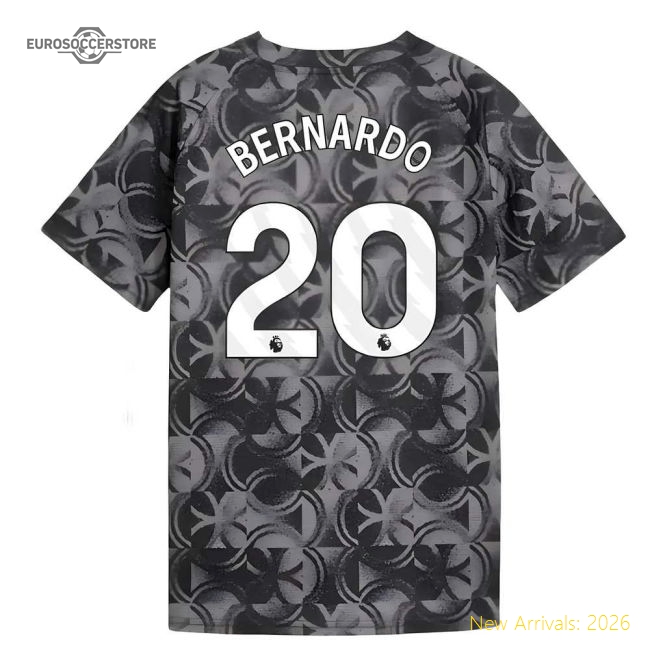 2025-2026 Man City Warm Up Jersey (Black) - Kids (Bernardo 20)-The Soccer Shirt Hub