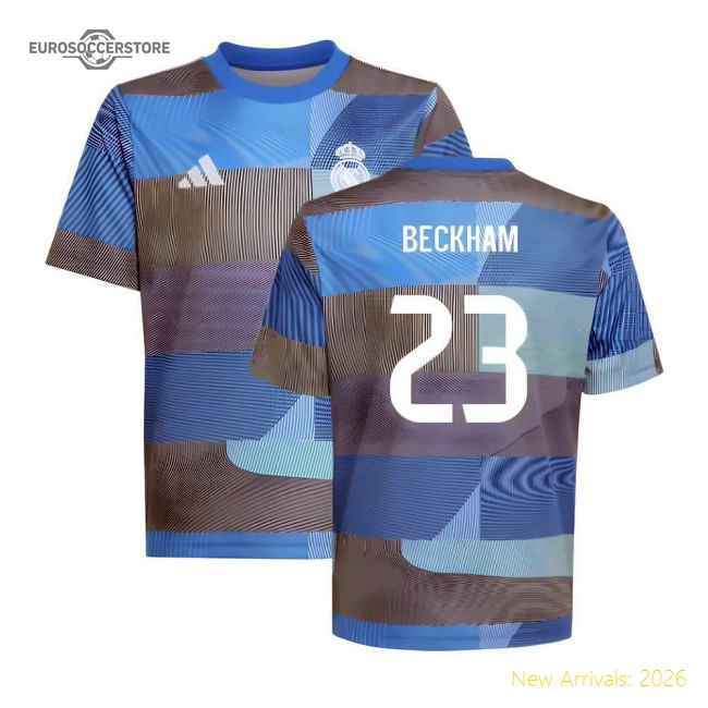 2025-2026 Real Madrid Pre-Match Shirt (Blue) - Kids (Beckham 23)-The Soccer Shirt Hub