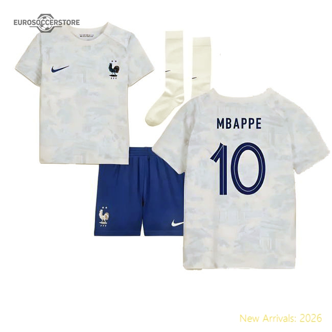 2022-2023 France Away Little Boys Mini Kit (Mbappe 10)-The Soccer Shirt Hub