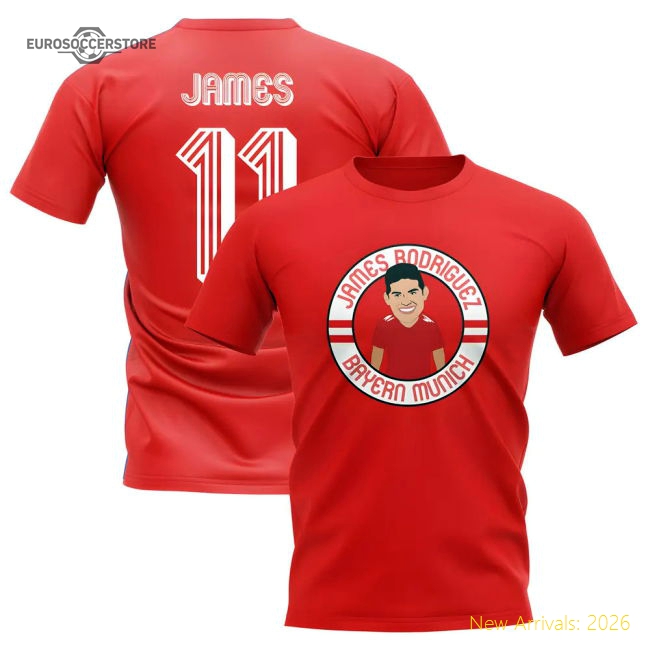 James Rodriguez Bayern Munich Illustration T-Shirt (Red)-The Soccer Shirt Hub