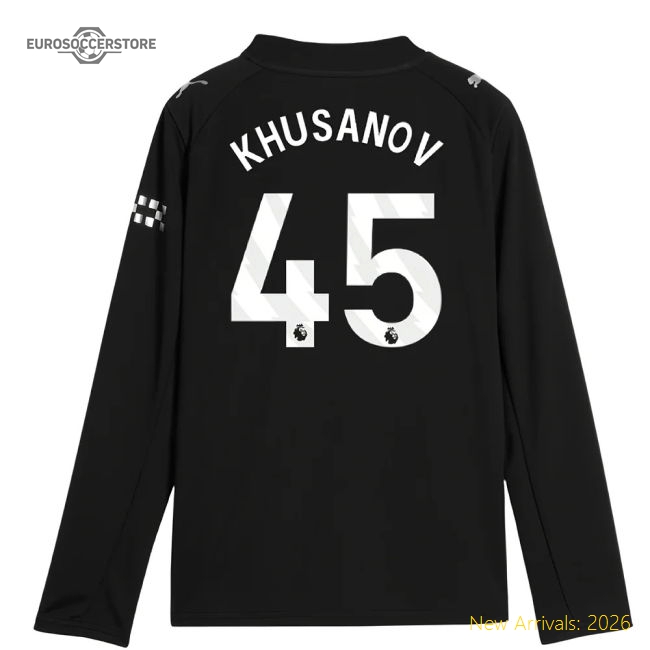 2025-2026 Man City Long Sleeve Away Shirt (Kids) (Khusanov 45)-The Soccer Shirt Hub
