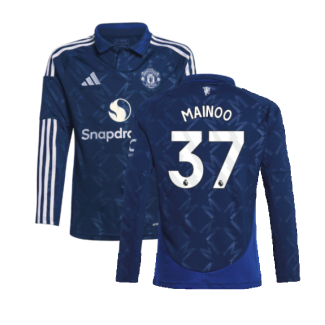 2024-2025 Man Utd Long Sleeve Away Shirt (Kids) (Mainoo 37)-The Soccer Shirt Hub