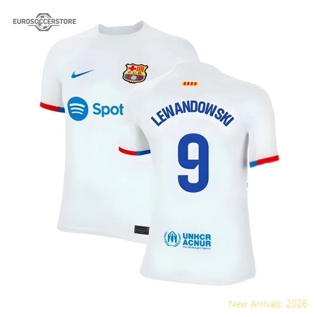 2023-2024 Barcelona Away Shirt (Kids) (Lewandowski 9)-The Soccer Shirt Hub