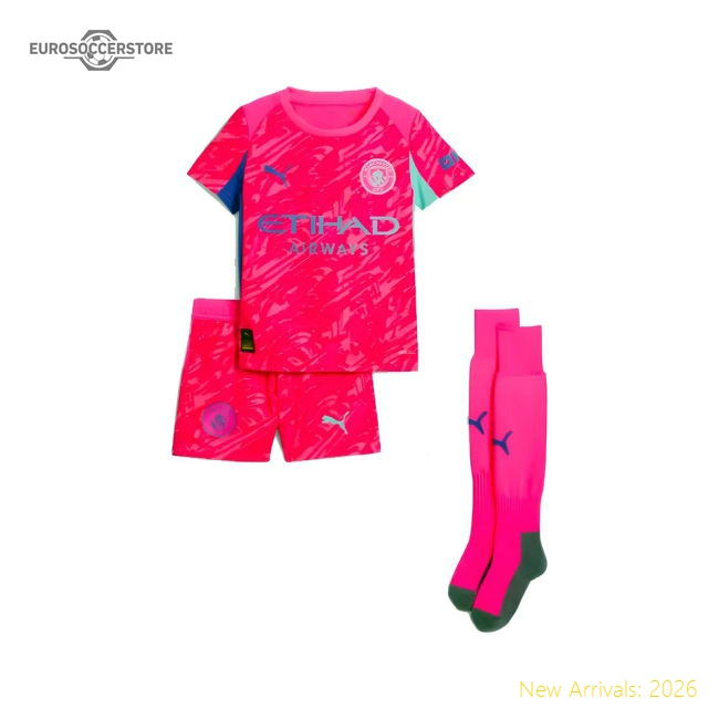2025-2026 Man City Home Goalkeeper Mini Kit (Pink)-The Soccer Shirt Hub