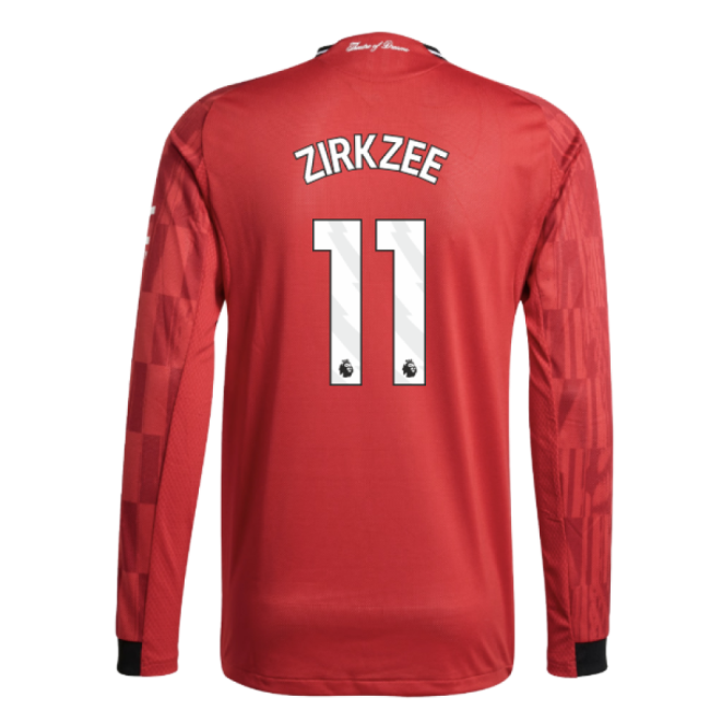 2025-2026 Man Utd Authentic Long Sleeve Home Shirt (Zirkzee 11)-The Soccer Shirt Hub