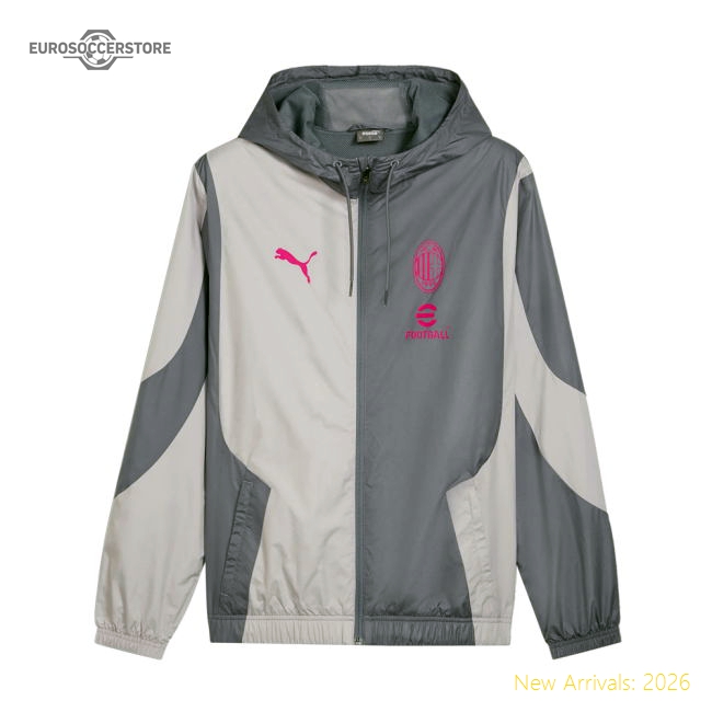 2023-2024 AC Milan Prematch Woven Jacket (Gray Tile)-The Soccer Shirt Hub